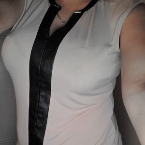 Faux leather V neck Chain top